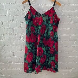 Victoria’s Secret Red Floral Lace Chemise Slip Dress Lace Up Back Gold Label L